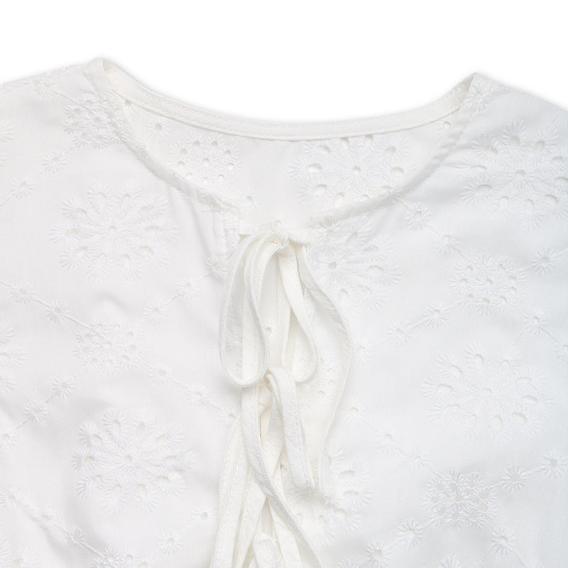 Sleeveless Tie-Front Eyelet Casual Day Dress-White