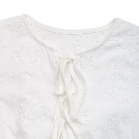 Sleeveless Tie-Front Eyelet Casual Day Dress-White