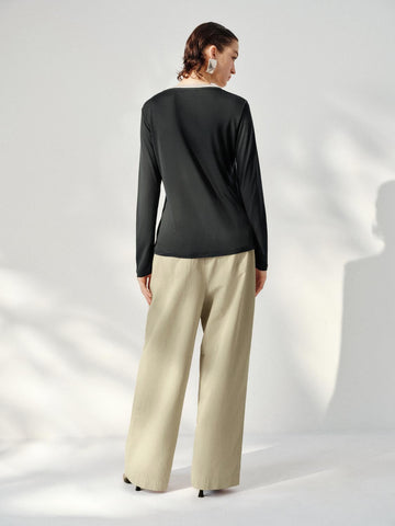 Urban Revivo Wide Leg Pants-Light Khaki