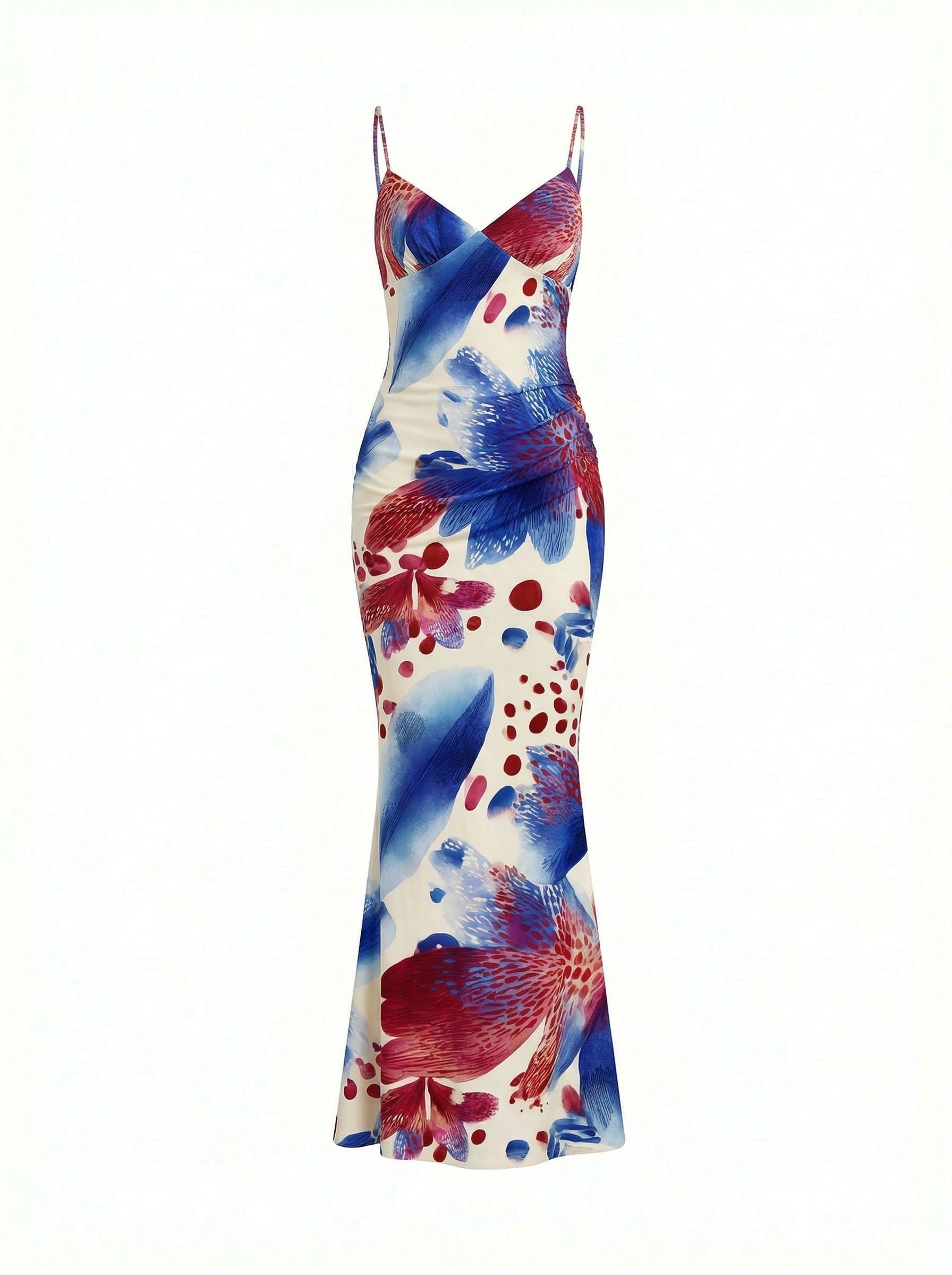 Floral Print Spaghetti Strap Bodycon Maxi Dress