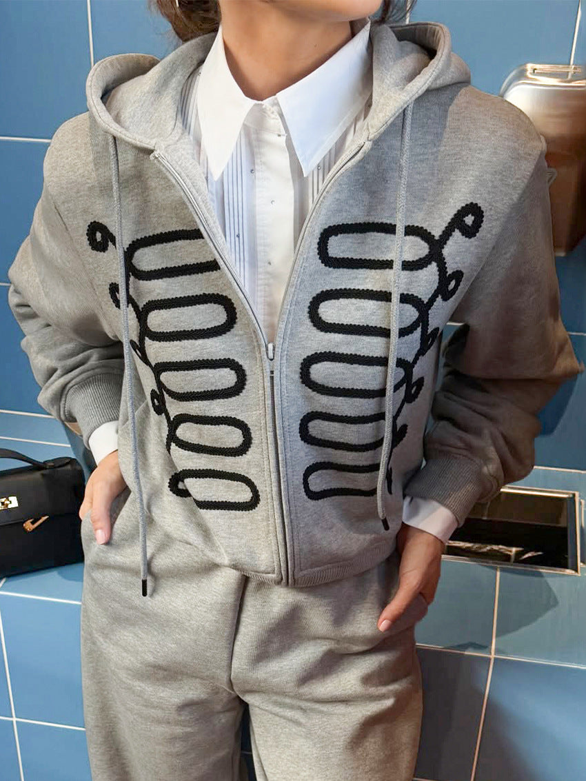 Embroidered Cropped Zip Up Hoodie
