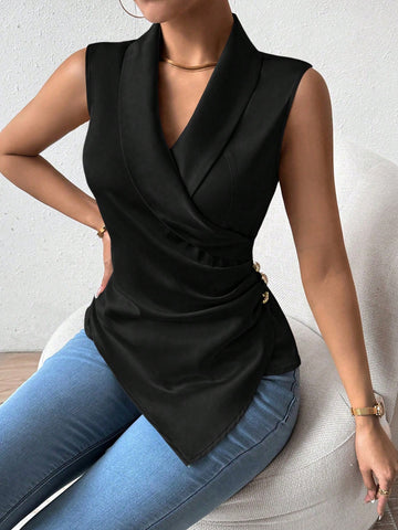 Sleeveless Wrap Waist Chiffon Top