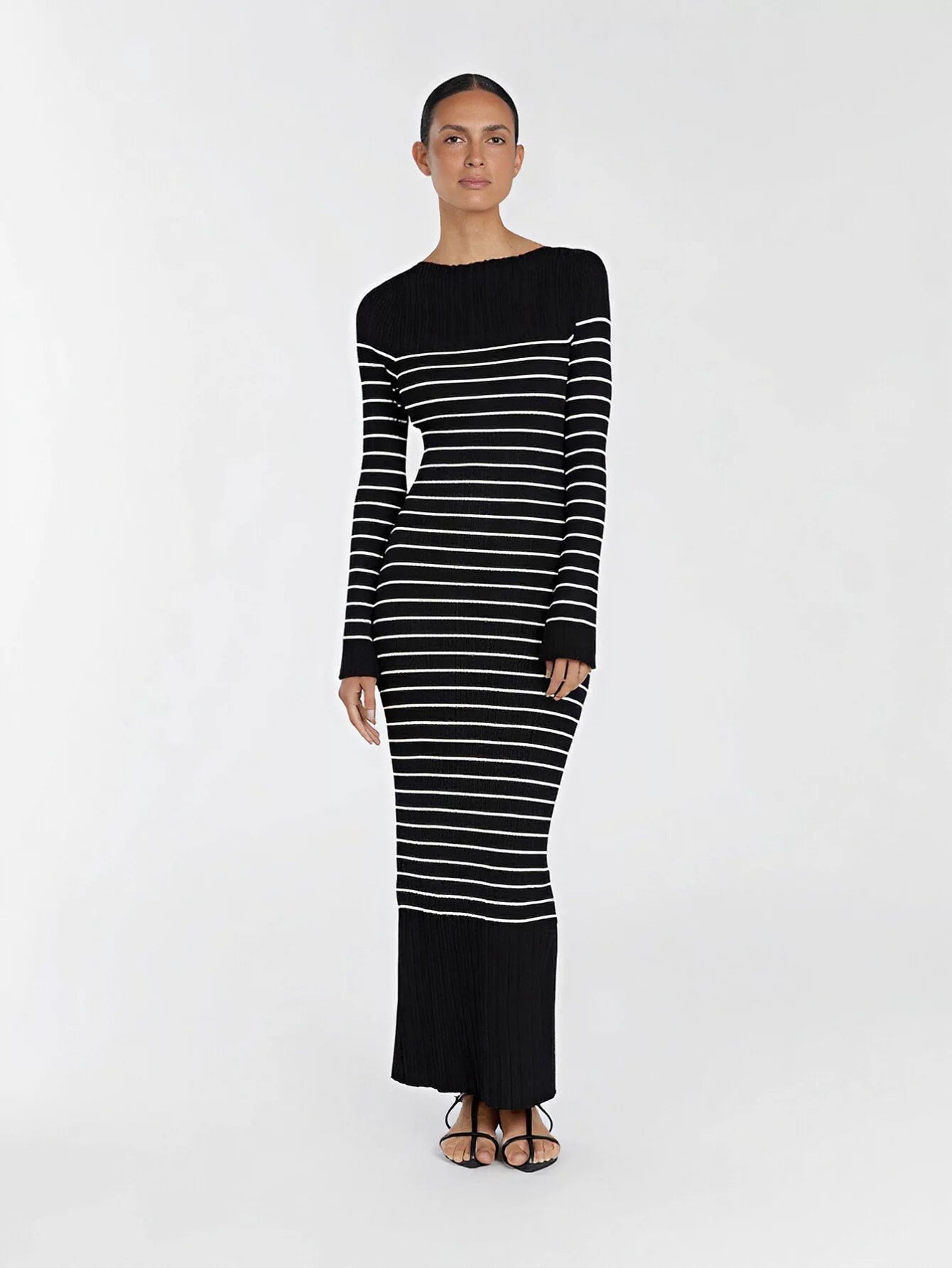 Striped Off Shoulder Ribbed Sweater Dress