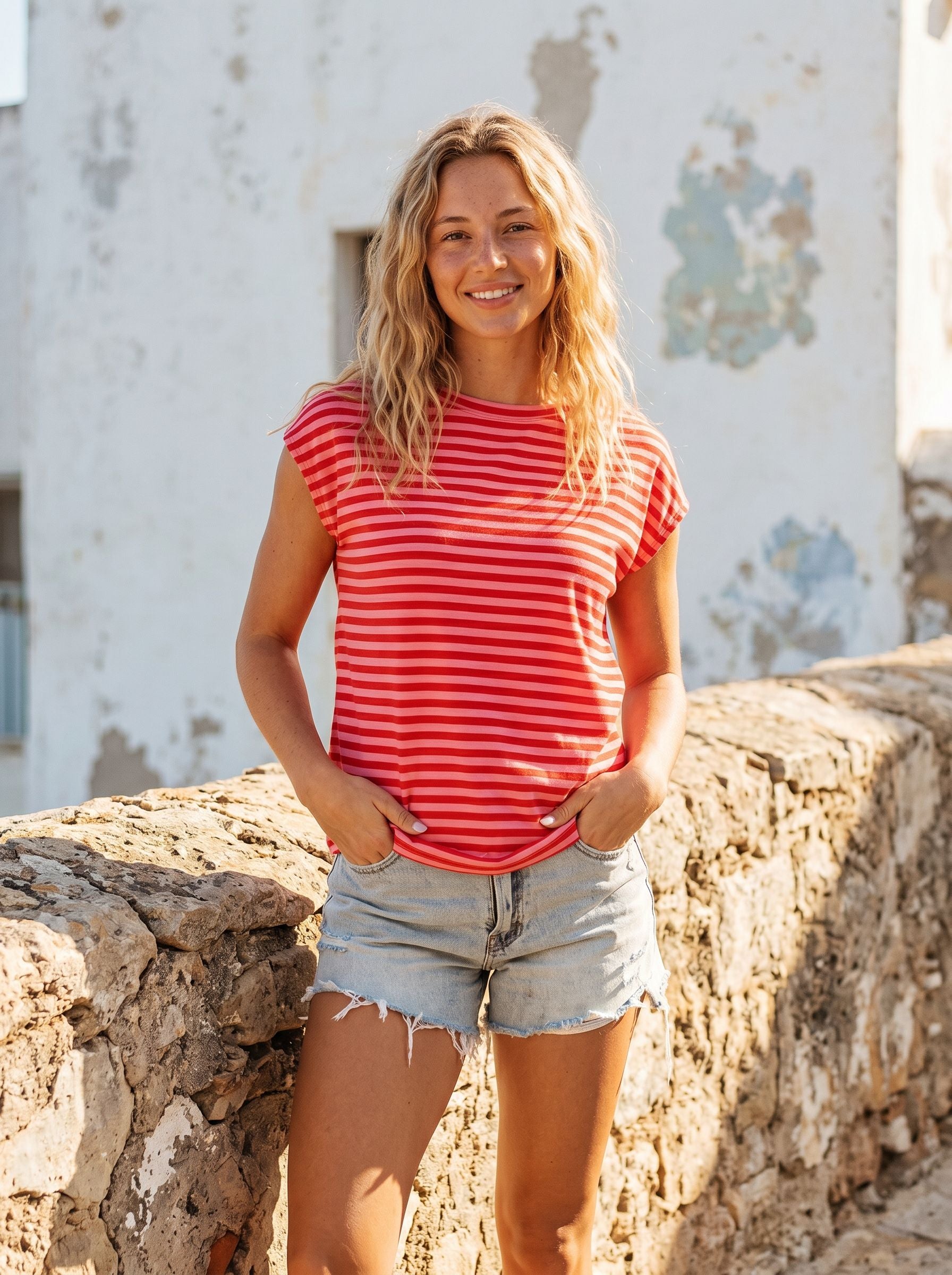 Casual Striped Cap Sleeve T-Shirt