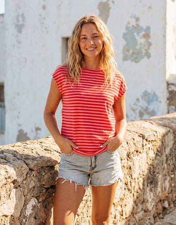 Casual Striped Cap Sleeve T-Shirt