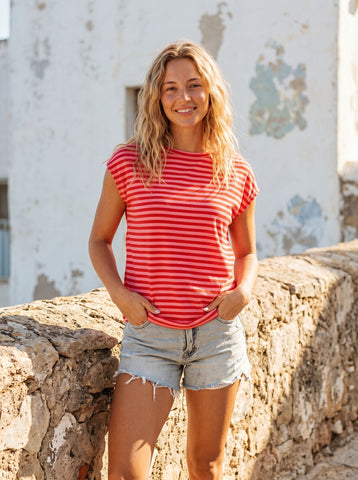 Casual Striped Cap Sleeve T-Shirt