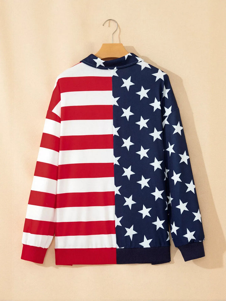 Oversized Flag Print Quarter Zip Sweatshirt
