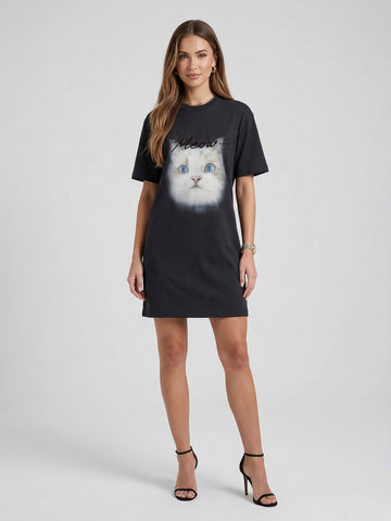 Front Cat T-Shirt Dress
