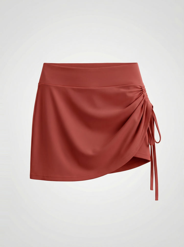 Asymmetrical-Ruched Drawstring Tennis Skort