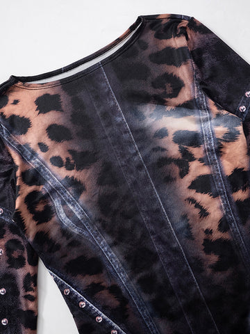 Studded Leopard Print Mini Dress