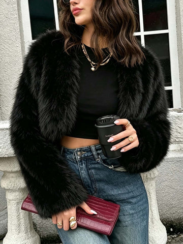 Luxury Fluffy Cropped Faux Fur Jacket