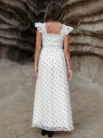 Ruffled Polka Dot Smocked Maxi Dress