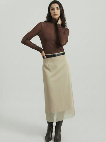 SAÏA Cupro Organdy Midi Skirt-Chalk White