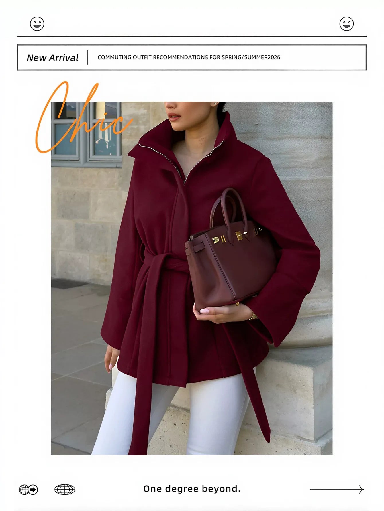 Stand Collar Belted Wool Coat