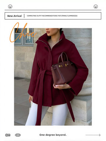 Stand Collar Belted Wool Coat
