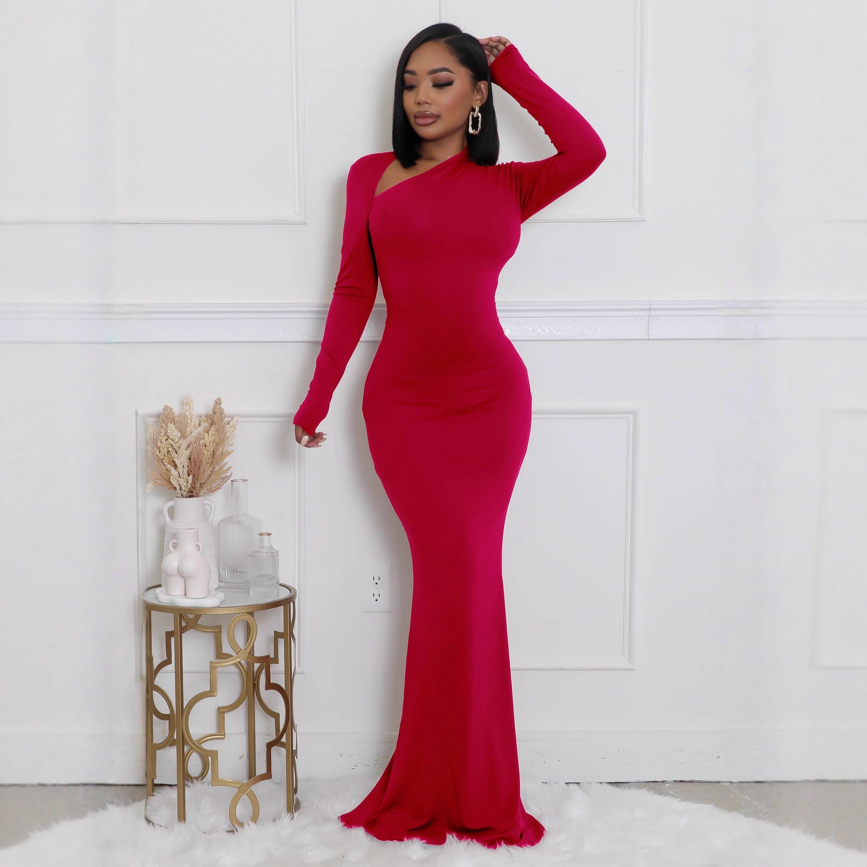 Cut Out One Shoulder Maxi Dress
