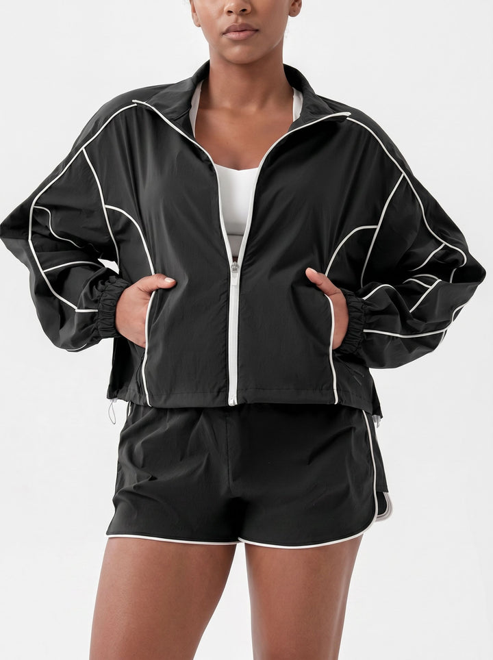 Lightweight Contrast Trim Athletic Jacket