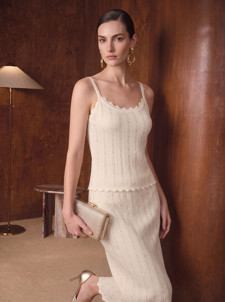 Scalloped Trim Ribbed Knit Tank