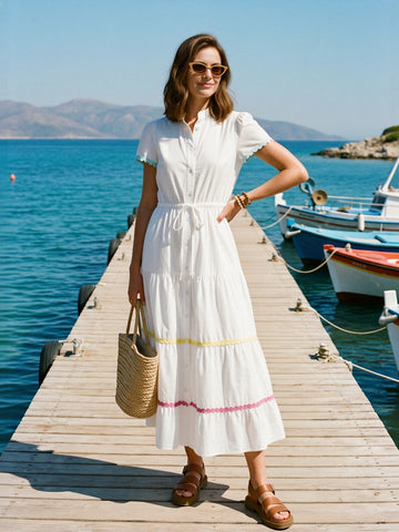 Tiered Color Trim Midi Dress