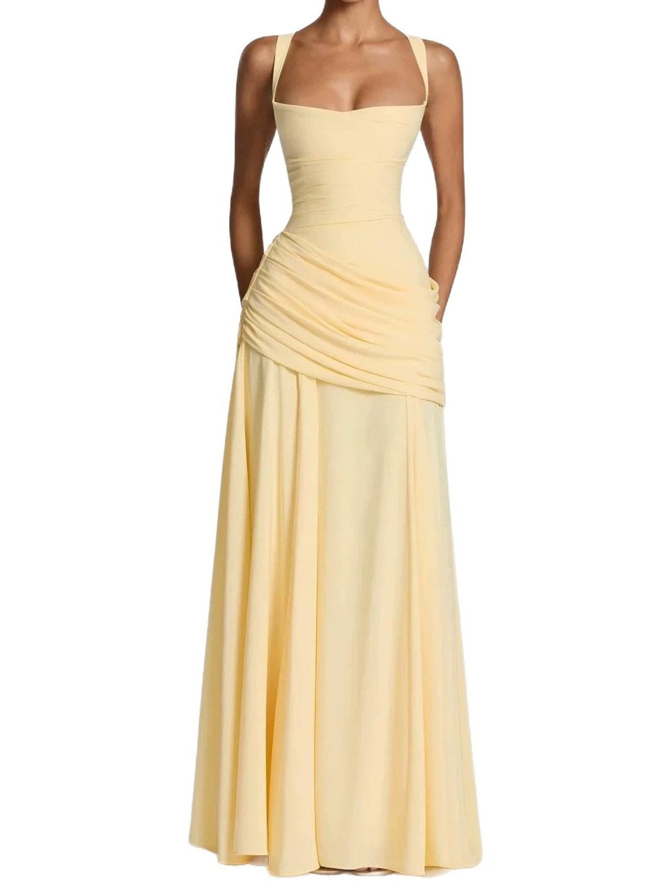 Corset Back Ruched Maxi Dress