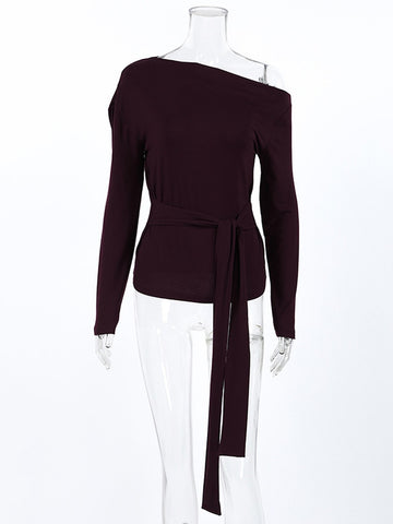 Elegant Off Shoulder Waist Tie T Shirt