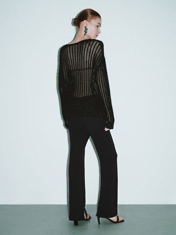 Urban Revivo Crew Neck Loose Knitted T-Shirt-Black