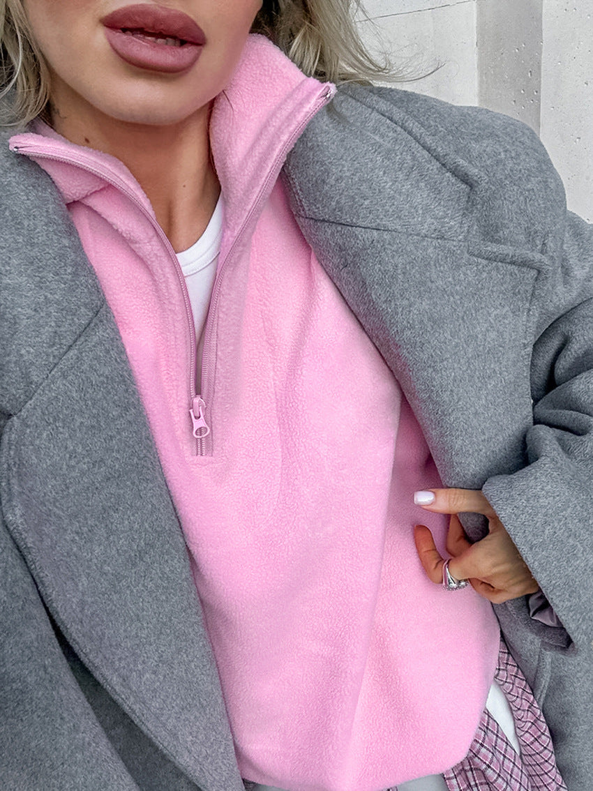 Cozy Pink Quarter Zip Fleece Sweatshirt