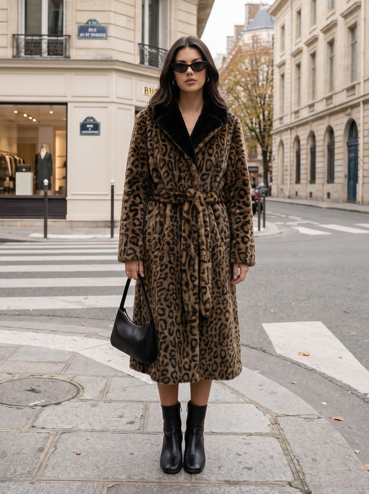Luxury Leopard Print Faux Fur Coat
