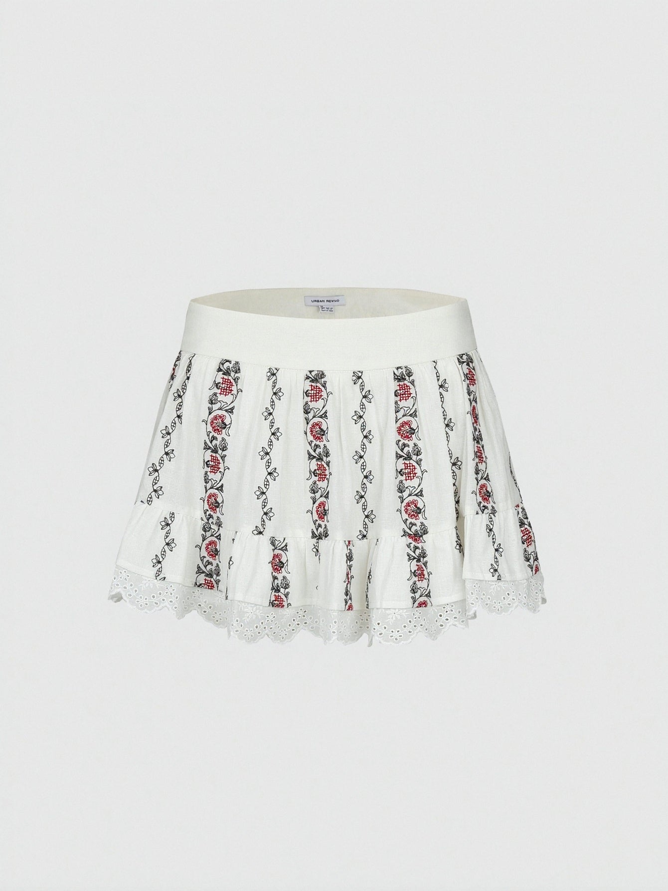Urban Revivo Floral Embroidered Pleated A-Line Mini Skirts