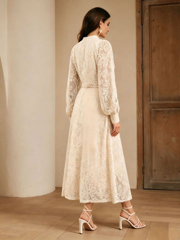Elegant Floral Lace Long Sleeve Dress