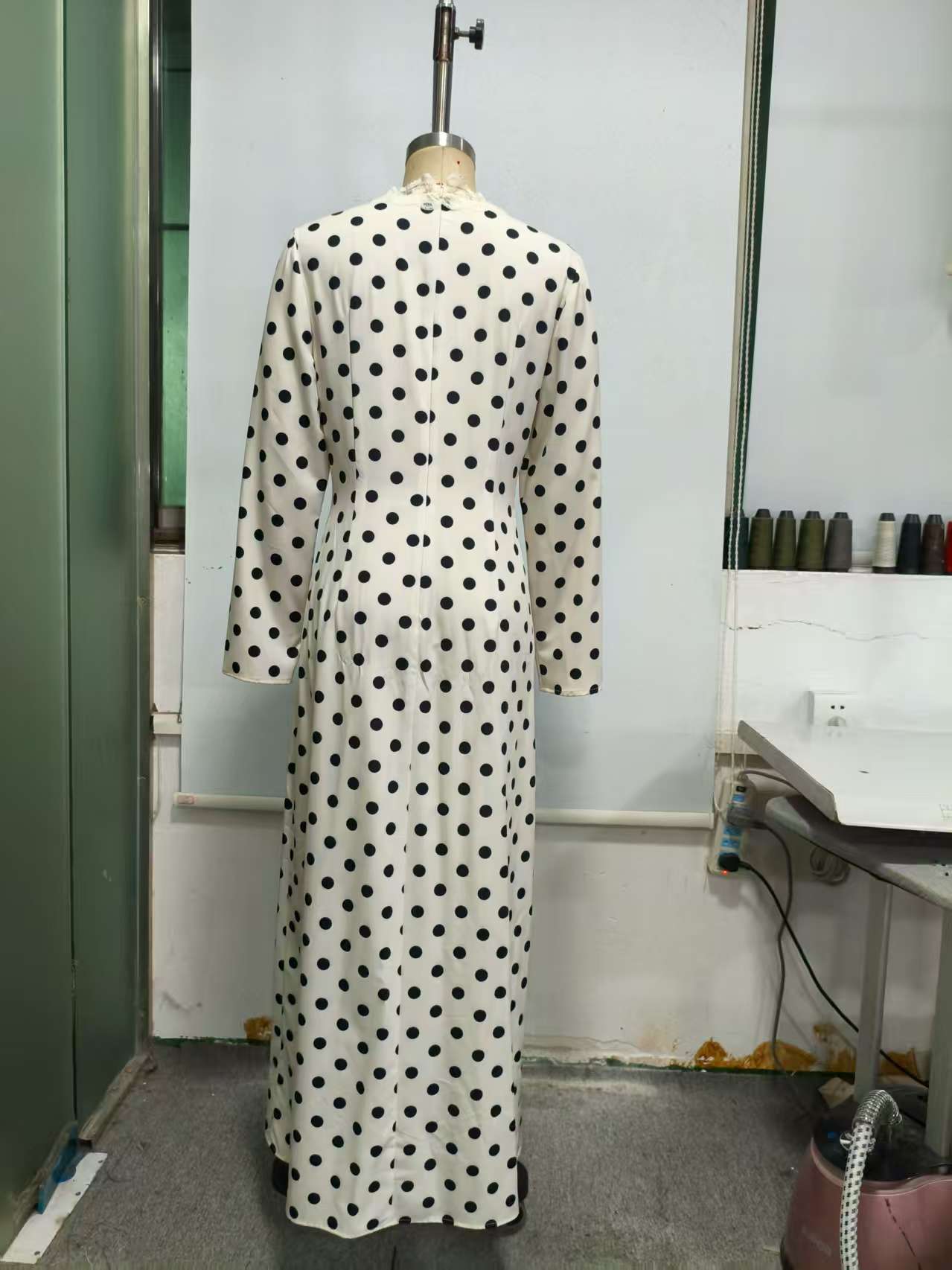 Polka Dot Lace Trim Maxi Dress
