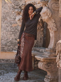 Faux Suede Distressed Midi Skirt