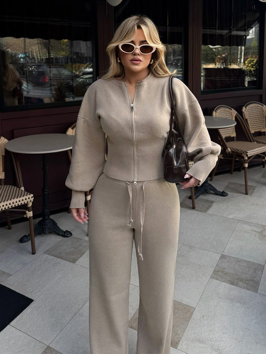 Zip Up Ribbed Knit Set