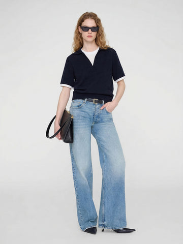 Wool Blend Contrast Knit Top