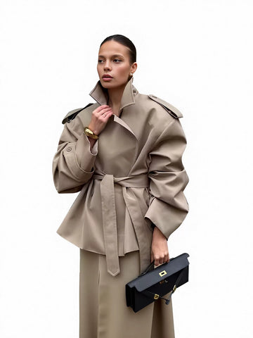 Oversized Belted Cropped Trench Coat