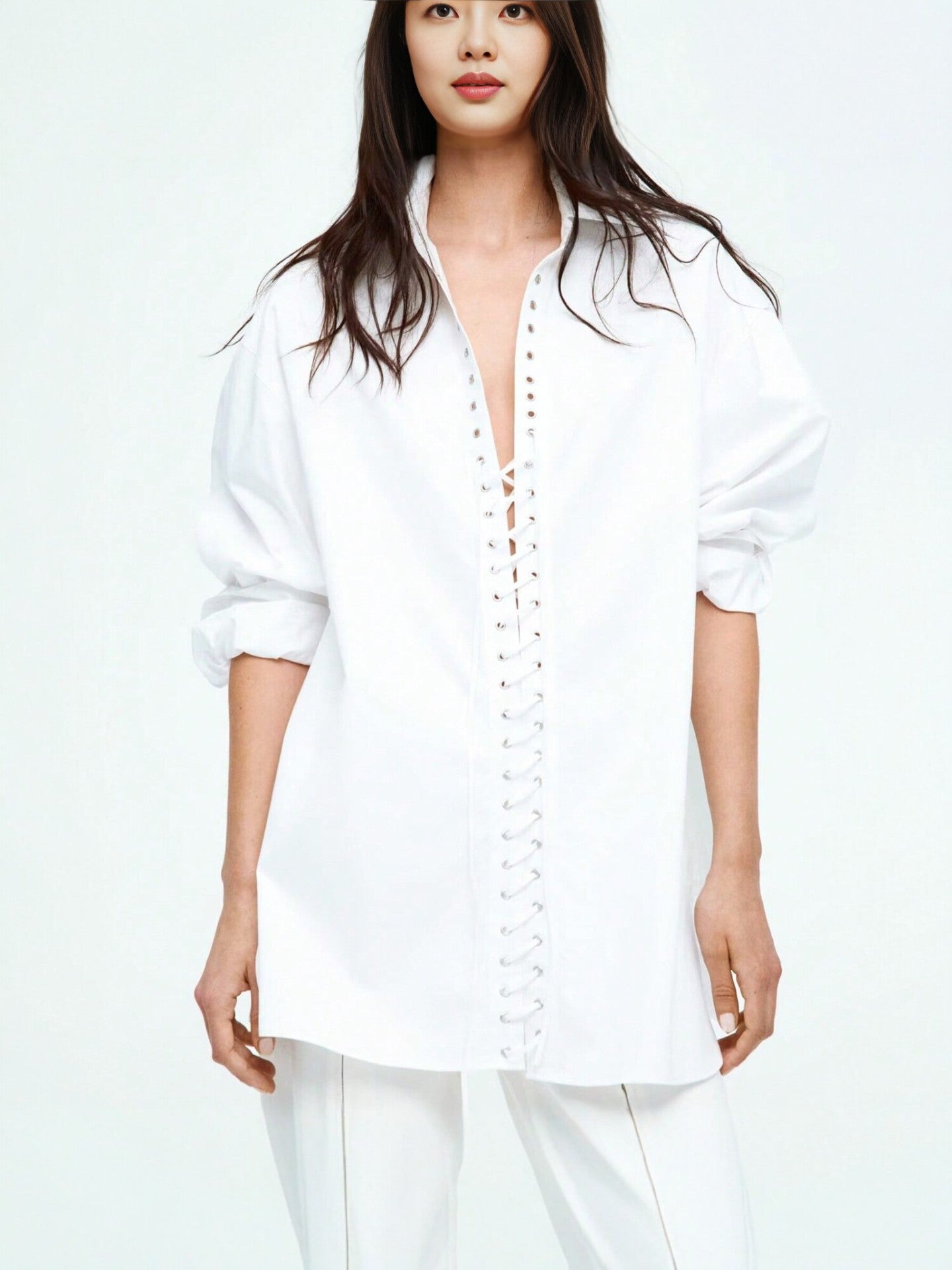 Oversized Lace Up White Shirt