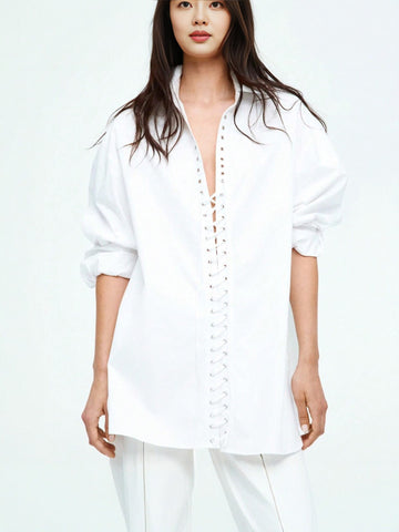 Oversized Lace Up White Shirt