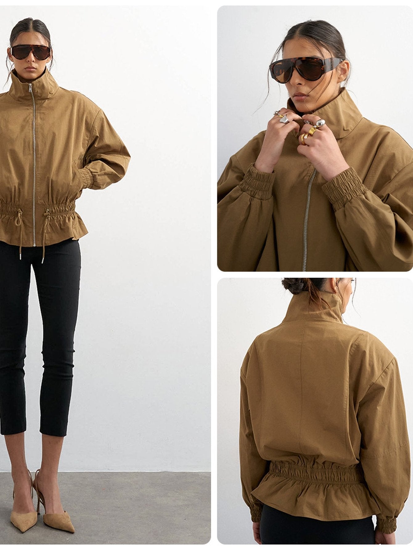 Oversized Peplum Hem Utility Zip Jacket