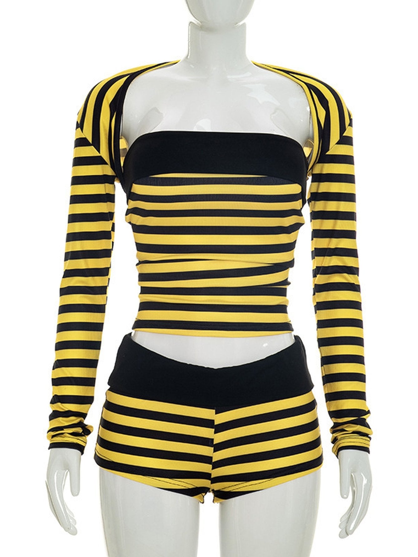Striped Ribbed Tube Top Shorts Set