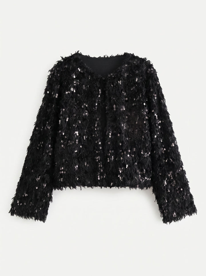 Shimmering Sequin Fringe Crop Jacket