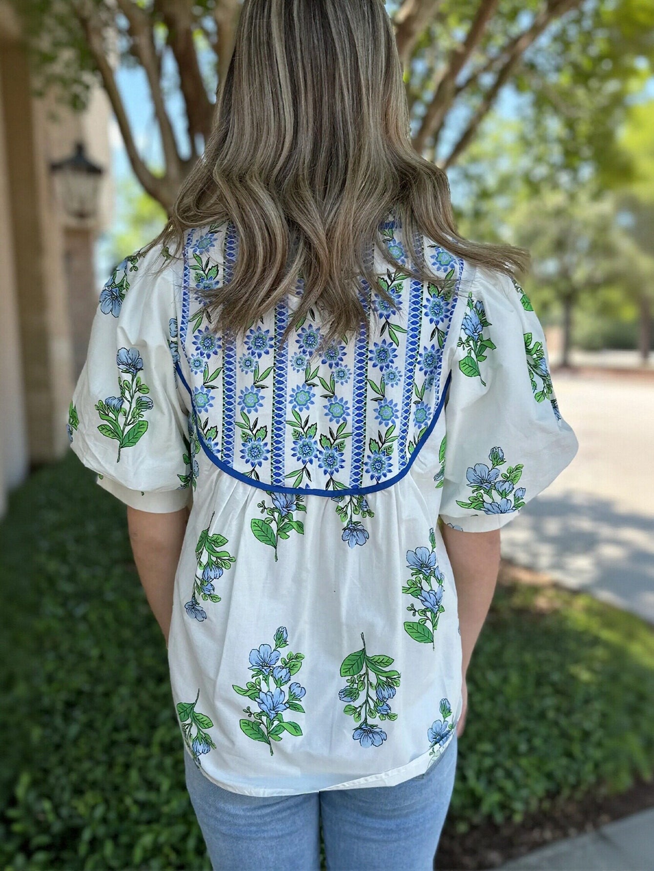 Floral Puff Sleeve Chiffon Blouse