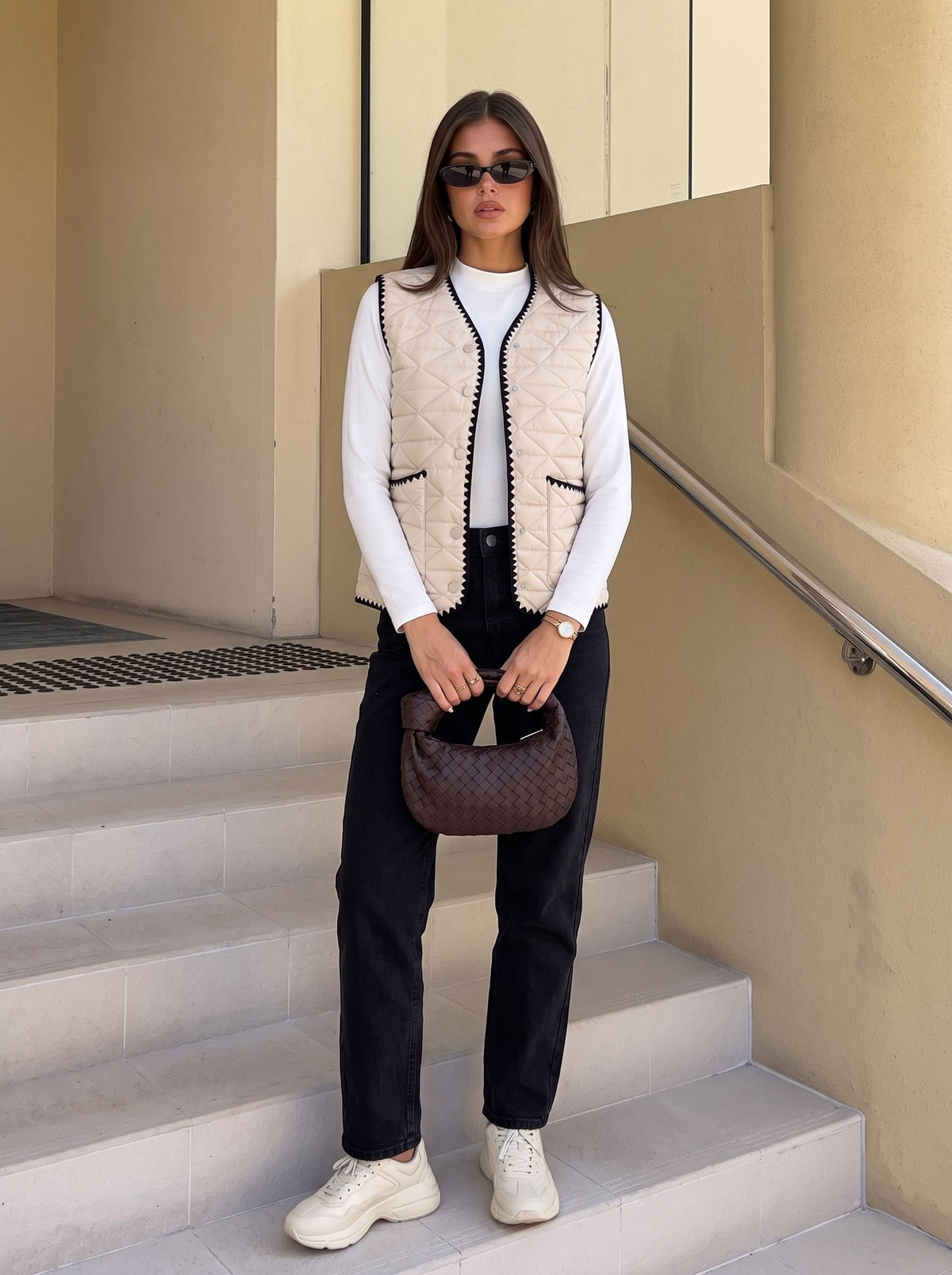 Lightweight Quilted Contrast Trim Vest