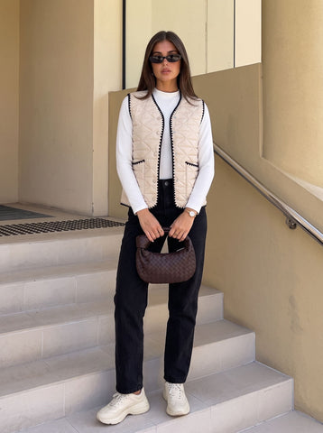 Lightweight Quilted Contrast Trim Vest