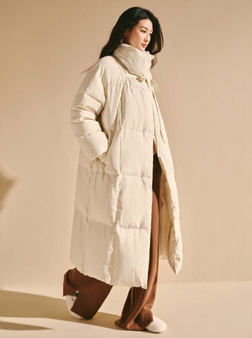 Oversized Tie Front Puffer Coat
