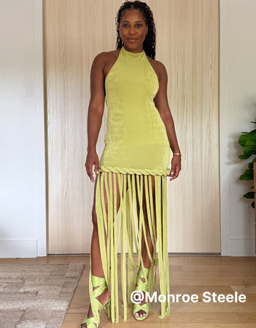 Fringe Detail Halter Maxi Dress
