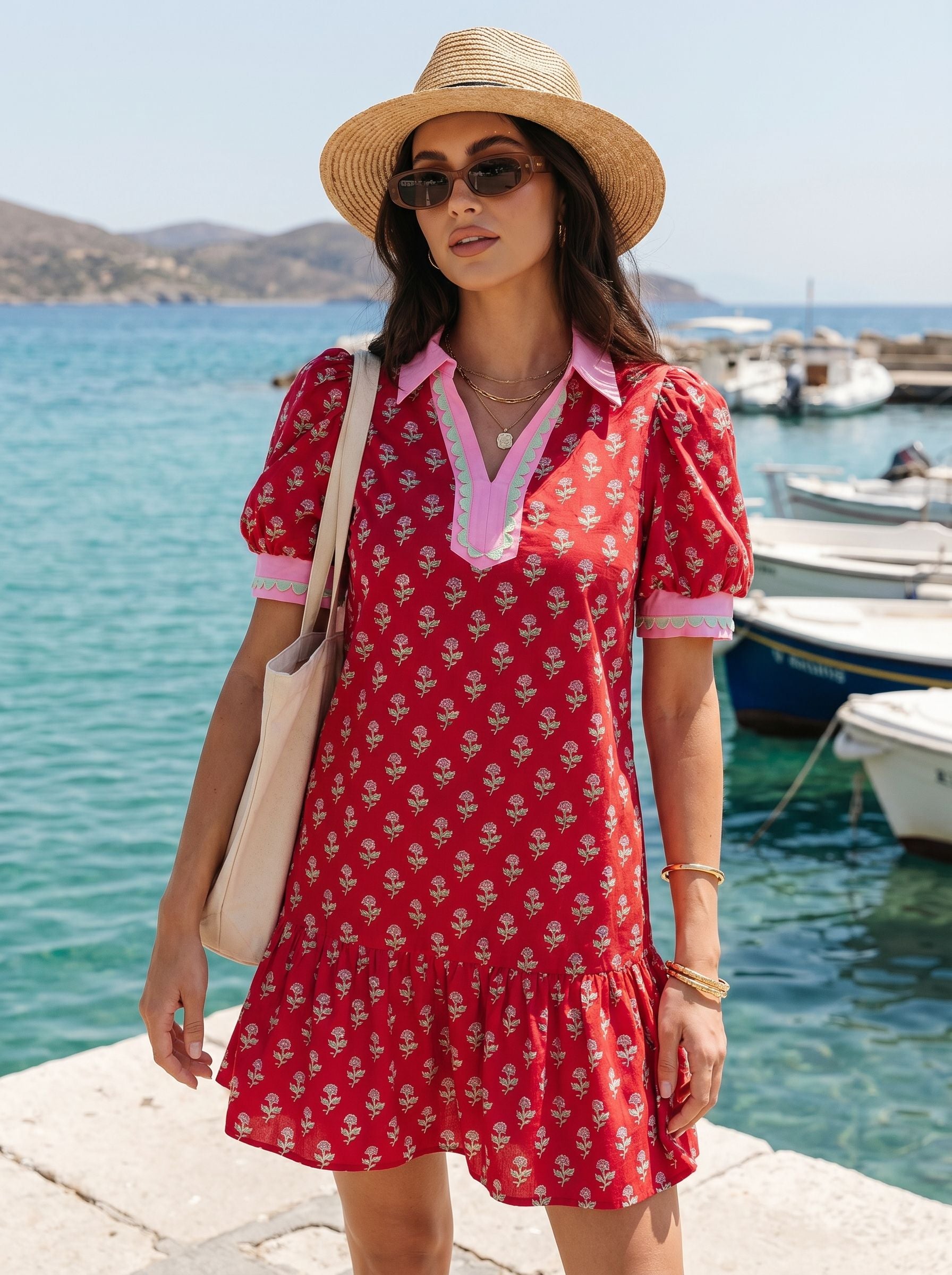 Floral Print Puff Sleeve Mini Dress
