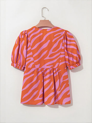 Vibrant Print Puff Sleeve Chiffon Blouse