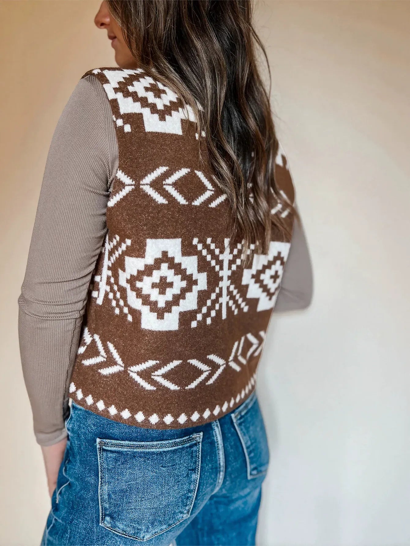 Boho Aztec Print Button Knit Vest