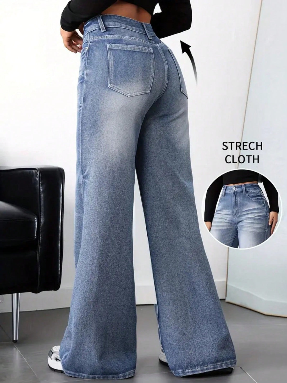 High Waisted Vintage Wash Wide Leg Jeans