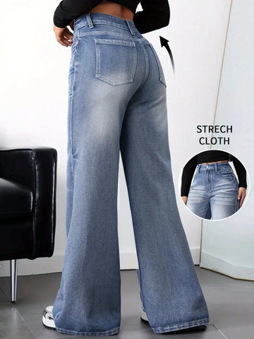 High Waisted Vintage Wash Wide Leg Jeans
